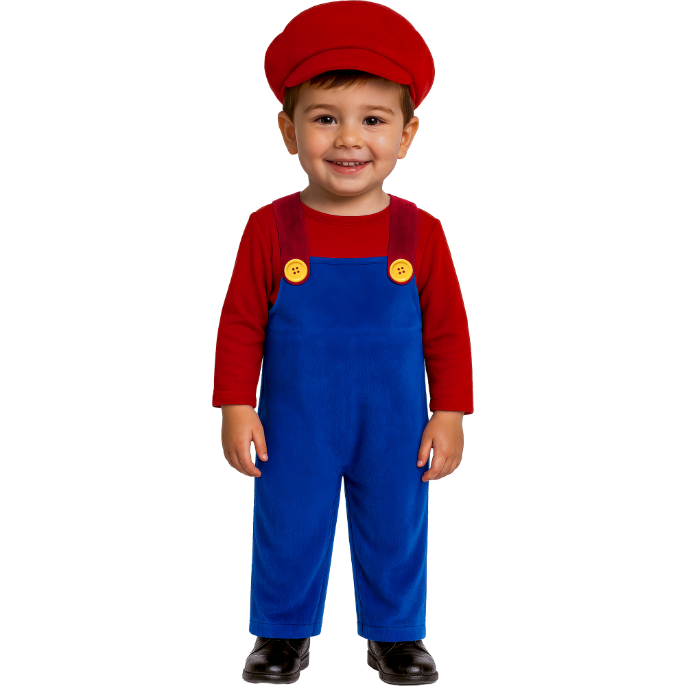 Costume da Macchinista Treno Idraulico Tuta Berretto Travestimento Carnevale Cosplay Super Mario- 8200
