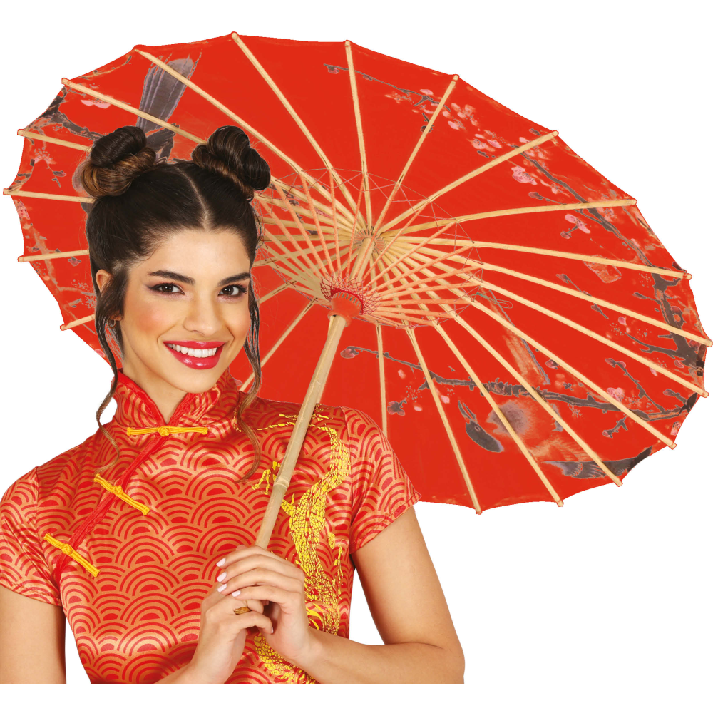 Parasole Orientale Ombrellino Giapponese in Carta con Struttura in Legno Accessorio Carnevale Cosplay - 27390