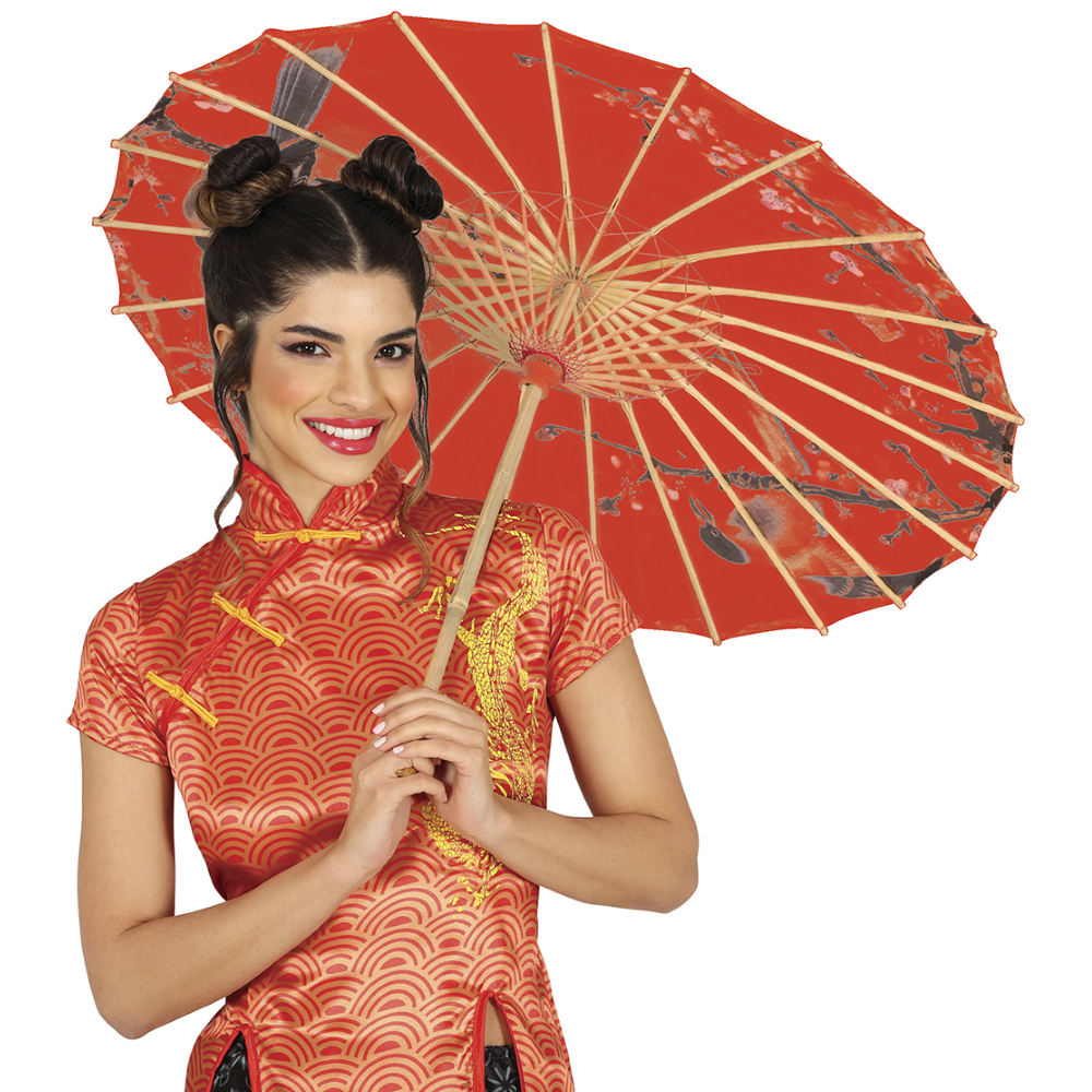 Parasole Orientale Ombrellino Giapponese in Carta con Struttura in Legno Accessorio Carnevale Cosplay - 27390
