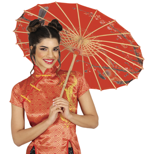 Parasole Orientale Ombrellino Giapponese in Carta con Struttura in Legno Accessorio Carnevale Cosplay - 27390