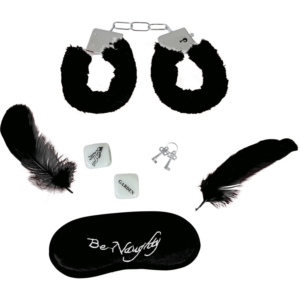 Set Giochi di Coppia 5 Pezzi Mascherina Manette Piume Dadi Accessori Idea Regalo - 69050