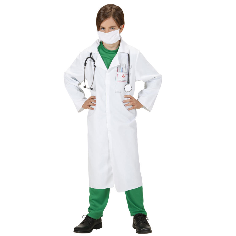 Costume Dottore Camice e Mascheriina Travestimento Carnevale Cosplay Feste in Maschera - 7650
