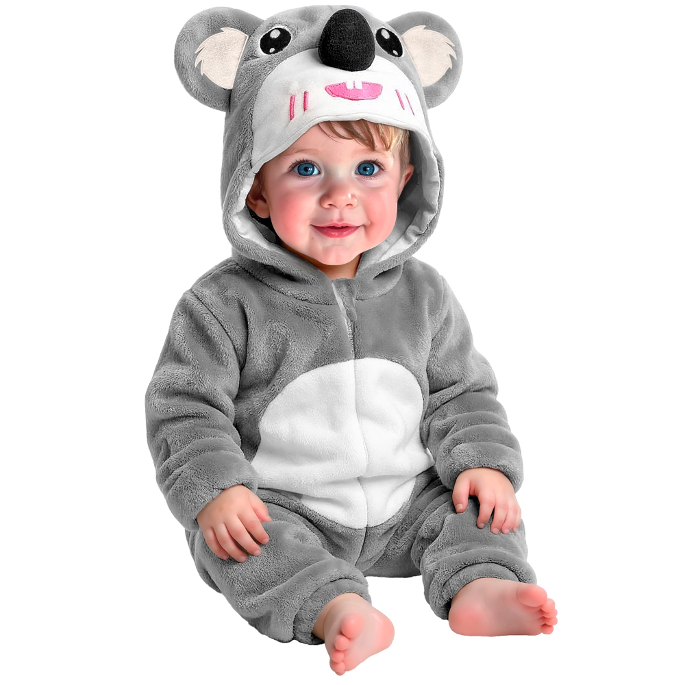 Costume Koala in Morbido Velluto Tuta con Cappuccio Travestimento Carnevale Cosplay Feste in Maschera - 9549