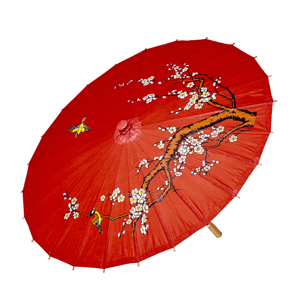 Parasole Orientale in Carta Rosso con Struttura in Legno Accessori Vestiti Carnevale - 66789