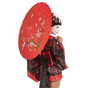 Parasole Orientale in Carta Rosso con Struttura in Legno Accessori Vestiti Carnevale - 66789