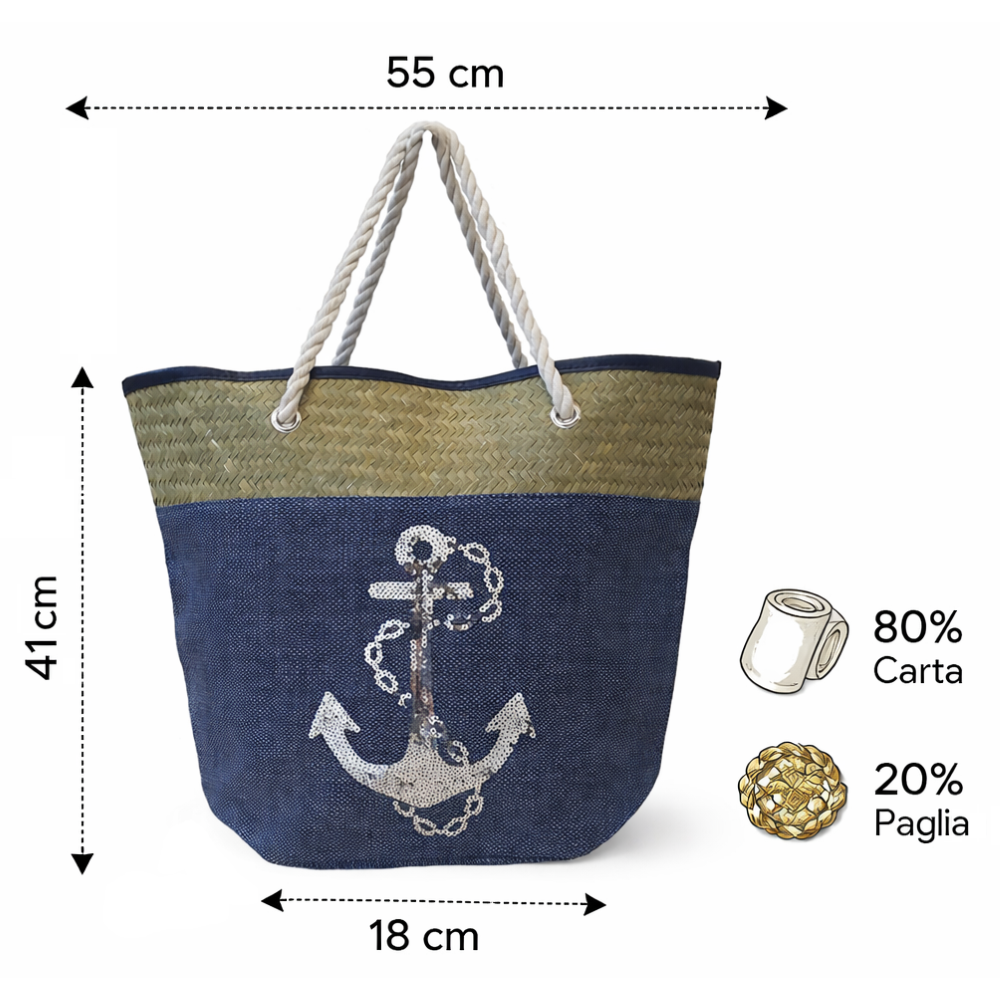 Borsa Mare Ad Trend in Paglia Borsa Spiaggia Tempo Libero Paillettes 55 X 18 X H.41 CM - 66628/b