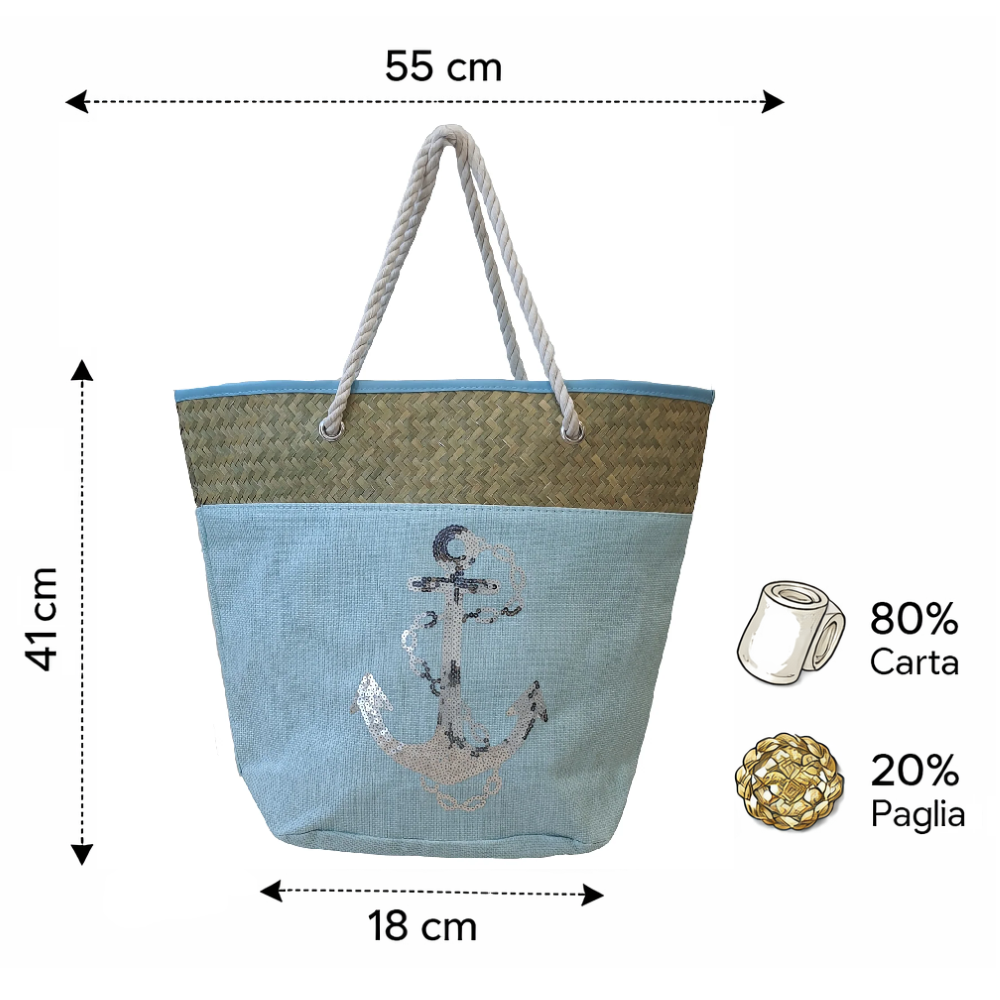 Borsa Mare Ad Trend in Paglia Borsa Spiaggia Tempo Libero Paillettes 55 X 18 X H.41 CM - 66628/c