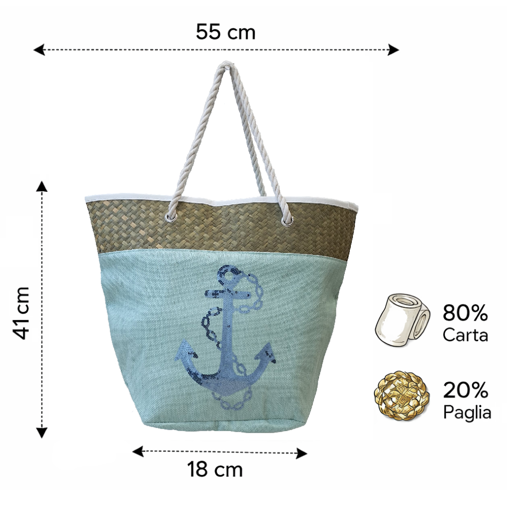 Borsa Mare Ad Trend in Paglia Borsa Spiaggia Tempo Libero Paillettes 55 X 18 X H.41 CM - 66628/t