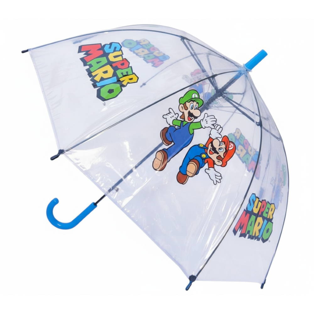 Ombrello a Cupola Super Mario Apertura Automatica Manico Ergonomico Accessorio per la Pioggia Bambini