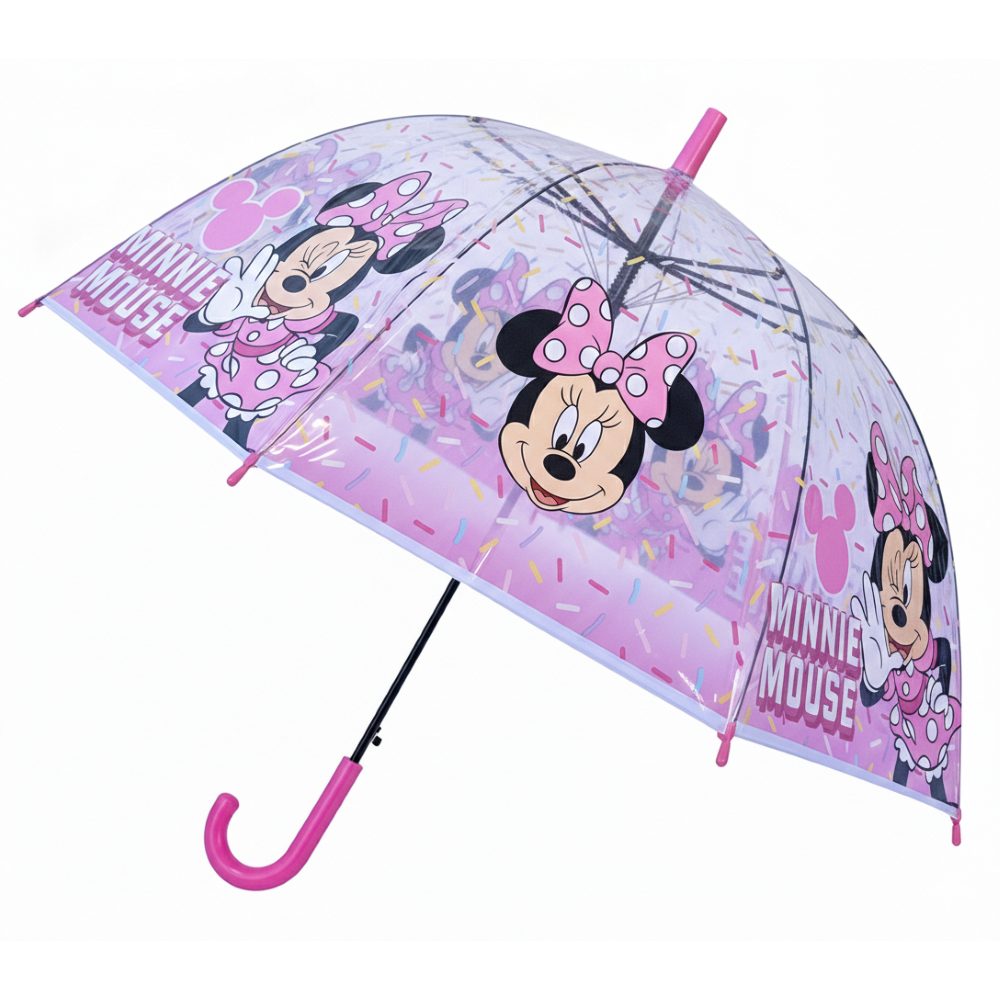 Ombrello a Cupola Minnie DISNEY Apertura Automatica Manico Ergonomico Accessorio per la Pioggia Bambini