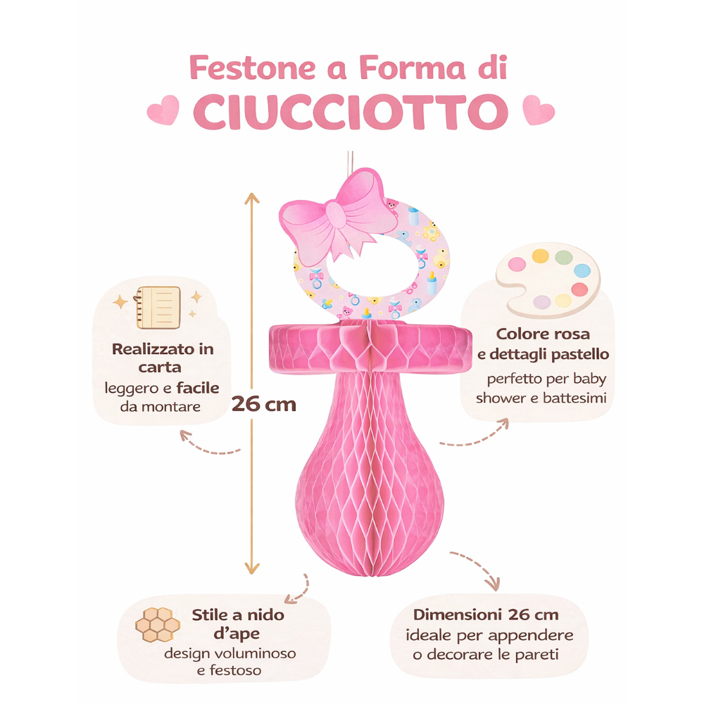 Ciucciotto Stile Nido D'ape - Nascita Bambina - Colore Rosa - Femminuccia