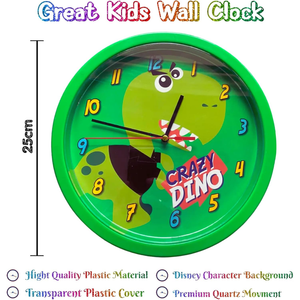 Orologio Crazy Dino Dinosauri da Parete Diametro Cm. 24 - Kl10770