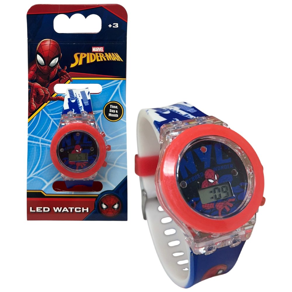 Orologio con Luci a LED Spiderman da Polso con Cinturino Regolabile - Gnt38sp