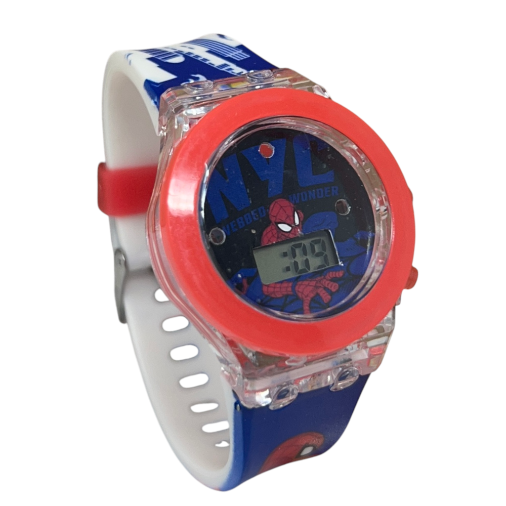 Orologio con Luci a LED Spiderman da Polso con Cinturino Regolabile - Gnt38sp