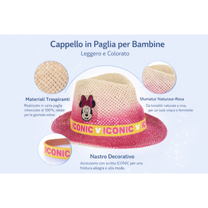 Cappello in Paglia Minnie Mouse DISNEY Estivo Neonata - We4029