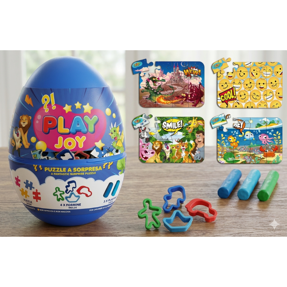 Uovo Sorpresa con Puzzle Formine e Plastilina Celeste - Pla0045