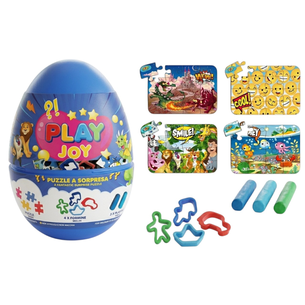 Uovo Sorpresa con Puzzle Formine e Plastilina Celeste - Pla0045