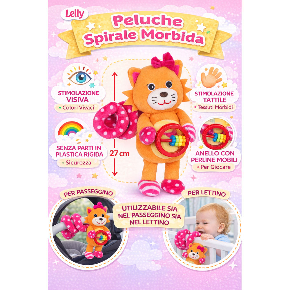 Peluche Leone Activity Femminuccia con Giochi per Carrozzina Cm.27 Venturelli - 785104