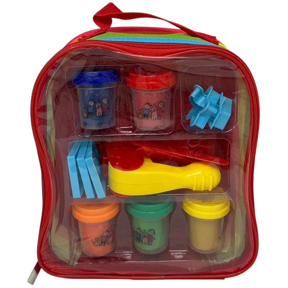 Set Plastilina Zainetto Arcobaleno con 10 Pezzi in Vasetti da 50 Gr 7 Accessori Gioco Bambino - 5848