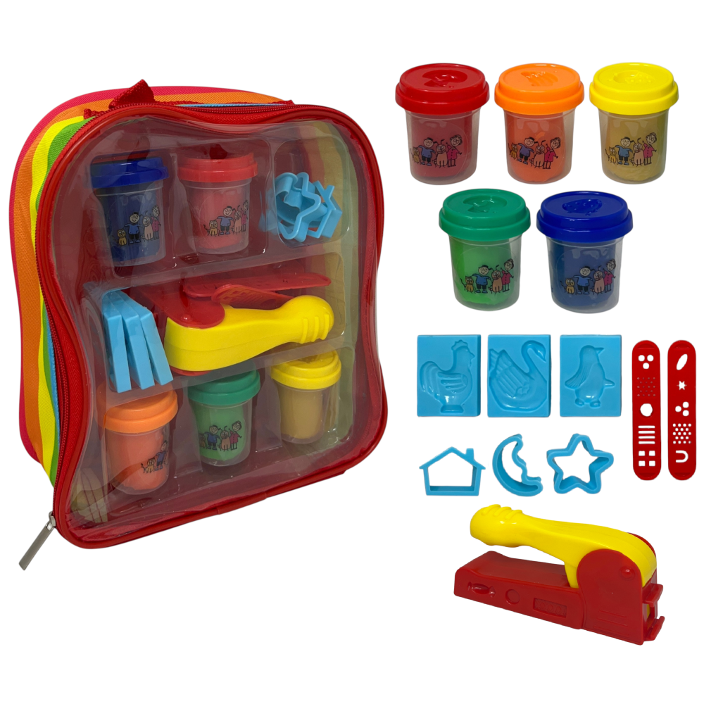 Set Plastilina Zainetto Arcobaleno con 10 Pezzi in Vasetti da 50 Gr 7 Accessori Gioco Bambino - 5848