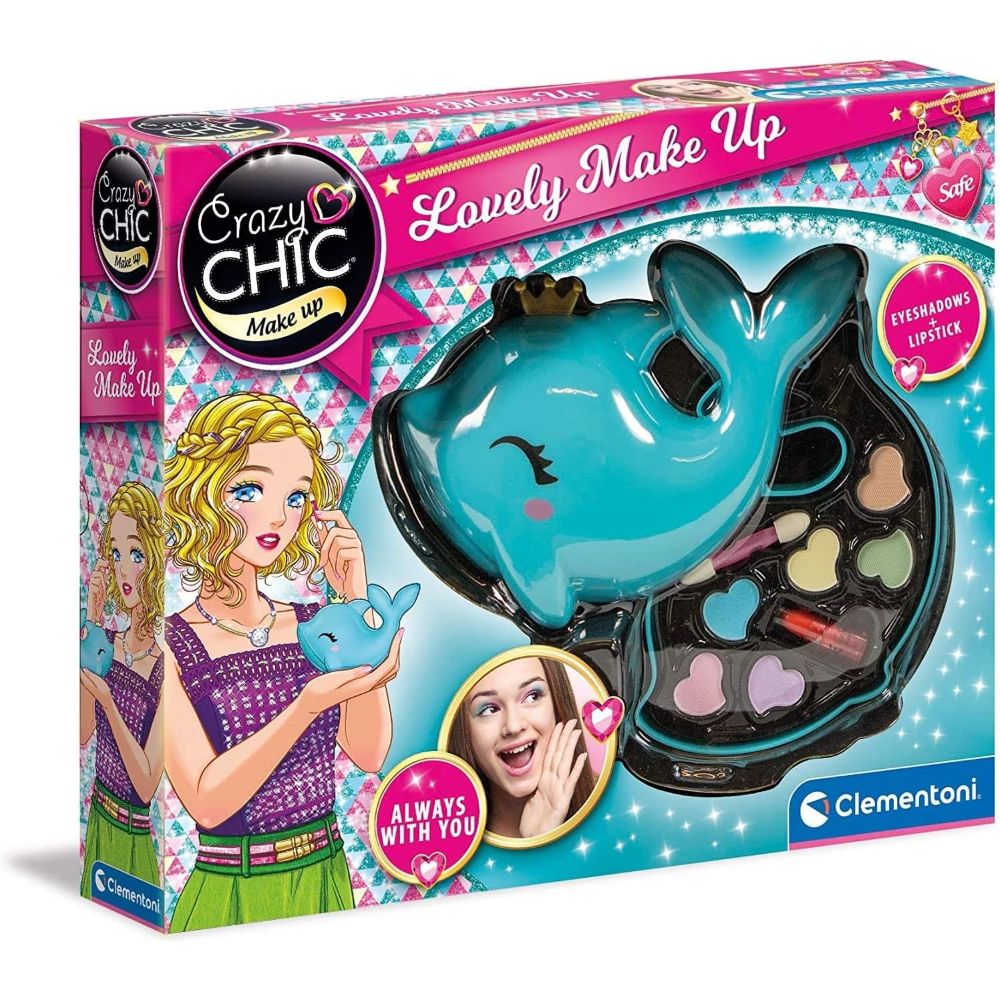 Clementoni Crazy Chic Trucchi Trousse Delfino Ombretti Lipstick Sicuro per Bambine - 18630