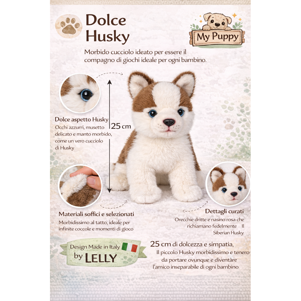 Peluche Husky CM 25 Pupazzo per Bambini Lelly - 642308