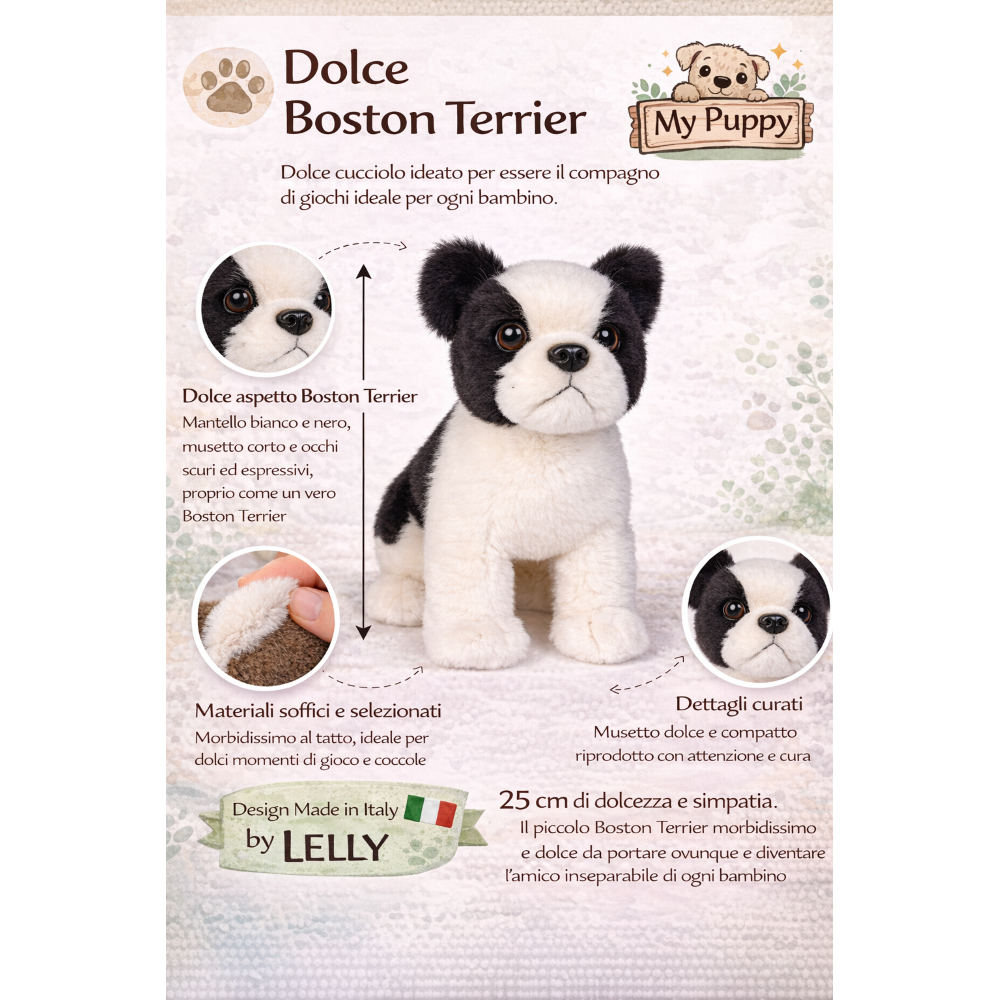 Peluche Boston Terrier CM 25 Pupazzo per Bambini Lelly - 642308