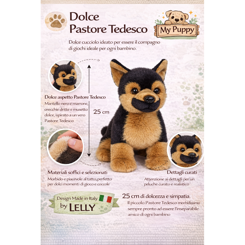 Peluche Pastore Tedesco CM 25 Pupazzo per Bambini Lelly - 642308