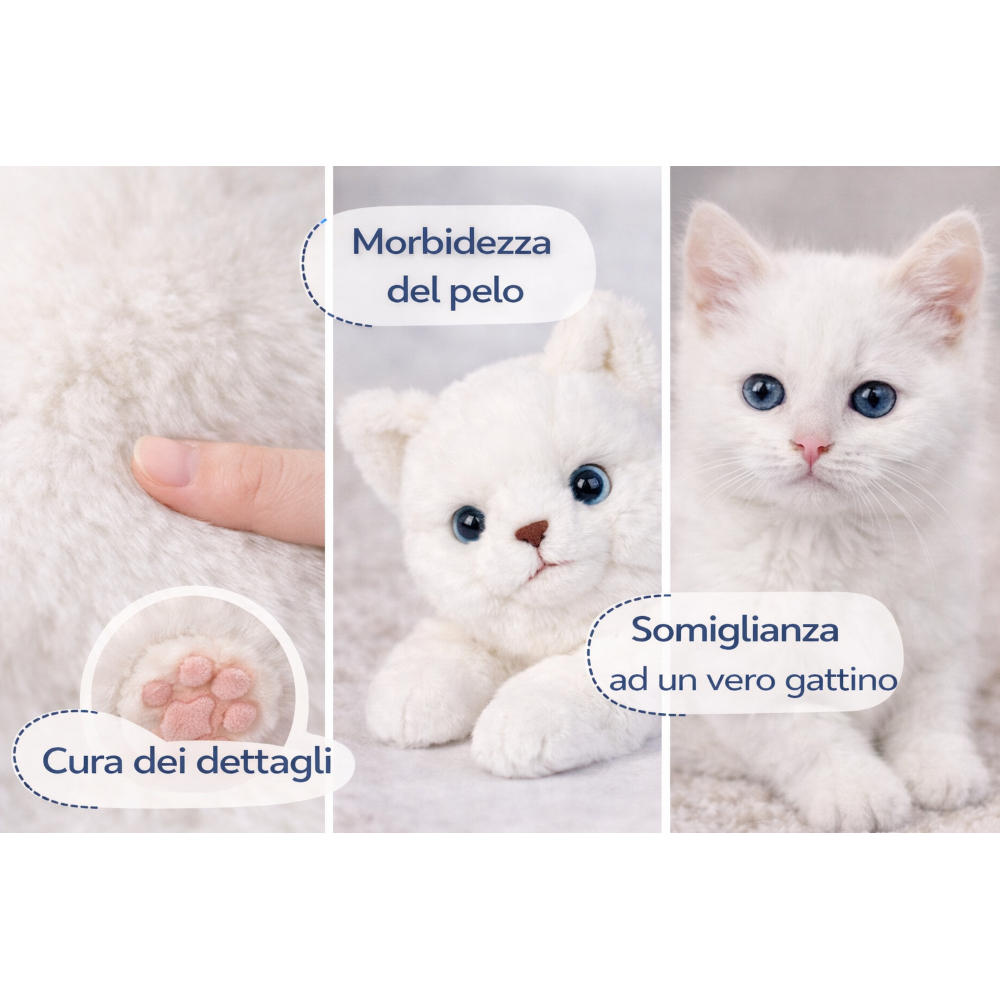 Peluche Gatto Milu CM 25 Pupazzo Gatto Bianco per Bambini Lelly - 631904