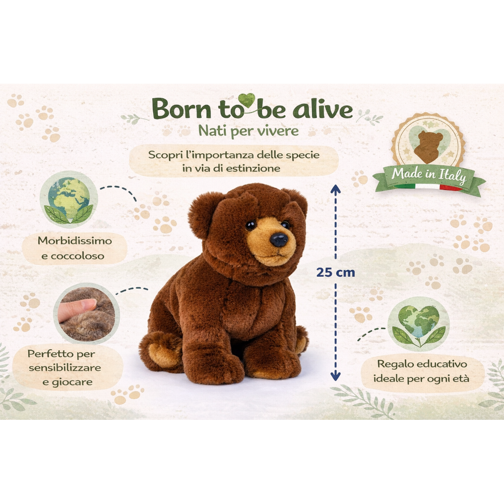 Peluche Orso Bruno CM 25 Pupazzo per Bambini Lelly - 650003