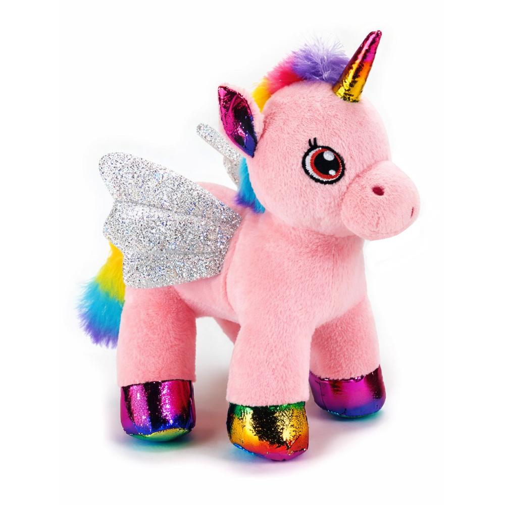 Peluche Unicorno Rosa CM 25 Pupazzo per Bambini con Dettagli Glitterati Lelly - 721012