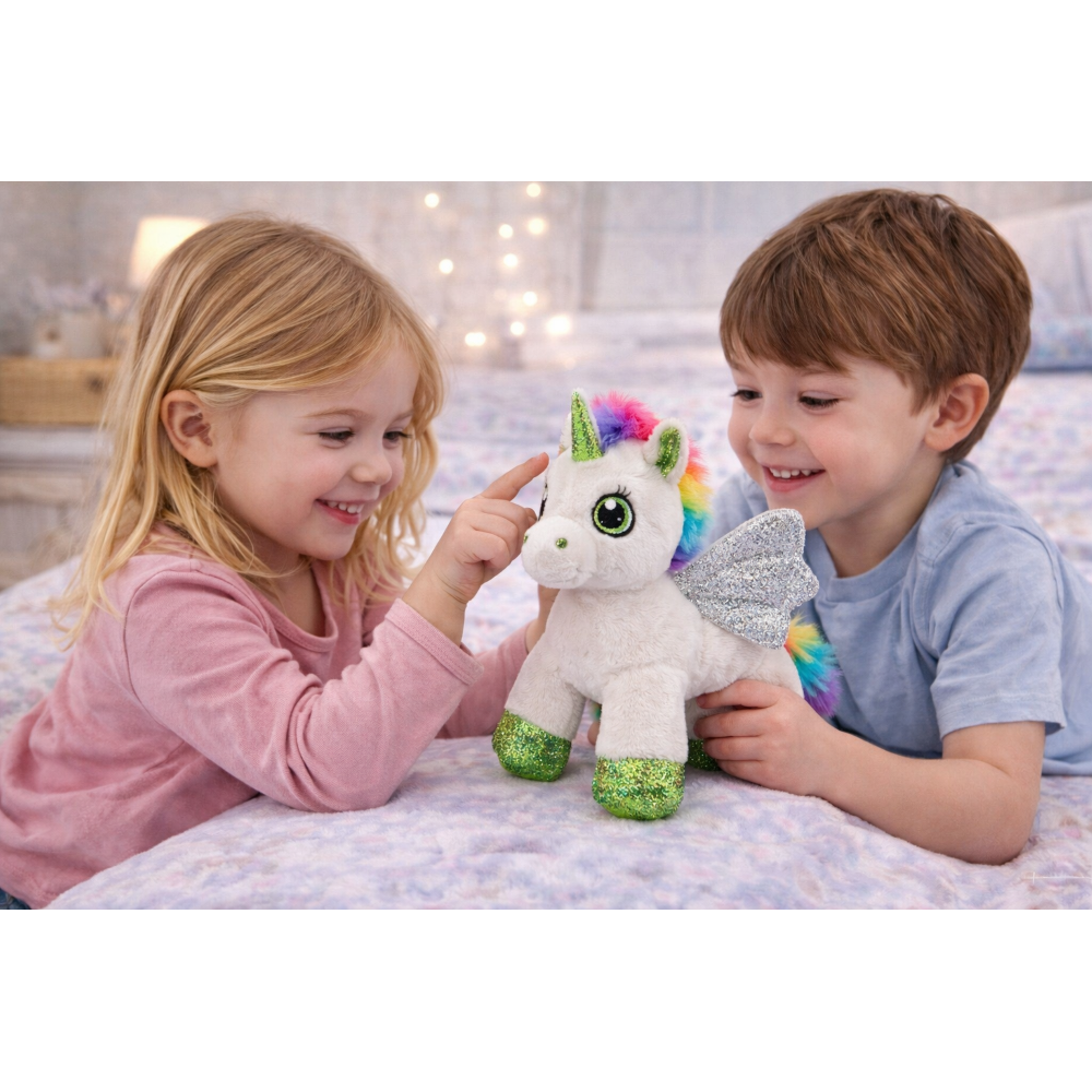Peluche Unicorno Bianco CM 25 Pupazzo per Bambini con Dettagli Glitterati Lelly - 721012