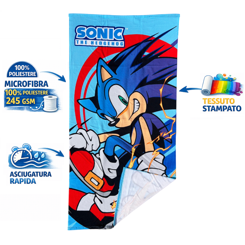 Telo Mare Sonic Asciugamano per Bambini in Microfibra CM 140x70 - Son37-6108