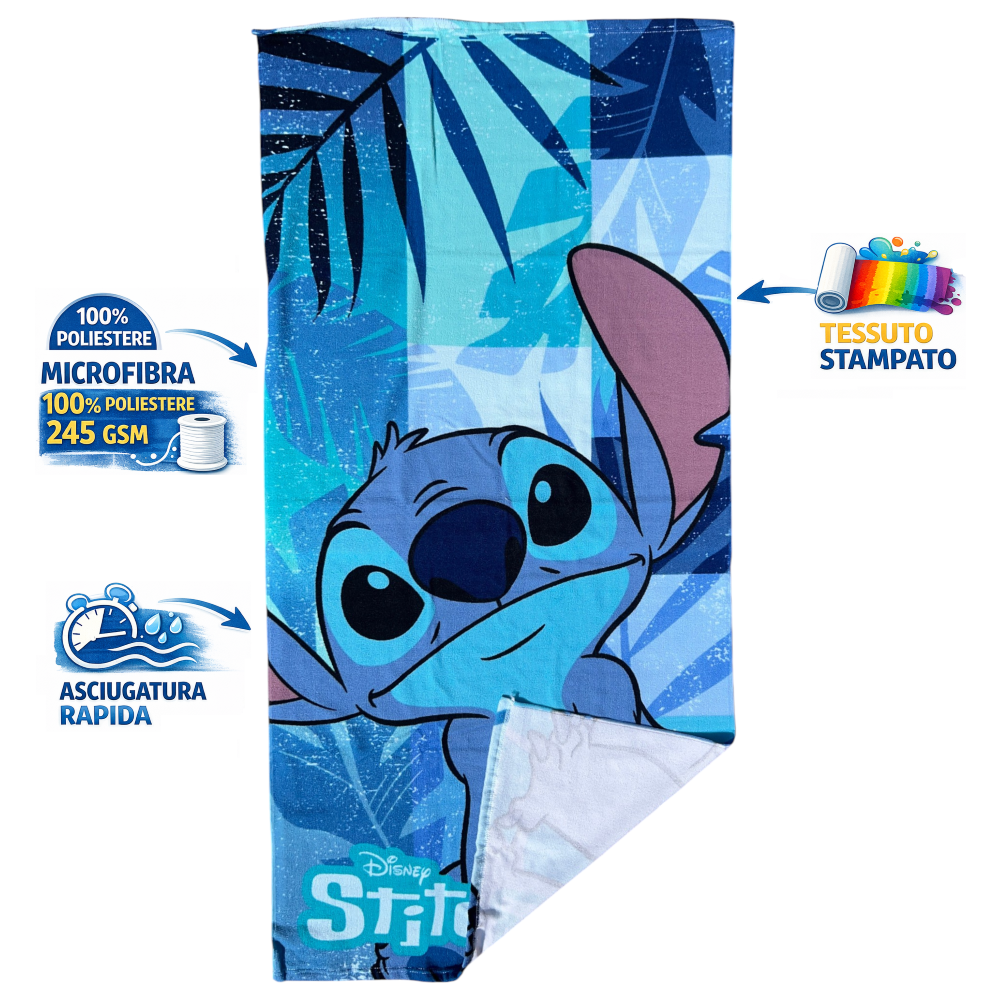 Telo Mare Stitch DISNEY Asciugamano per Bambini in Microfibra CM 140x70 - Lil37-6015