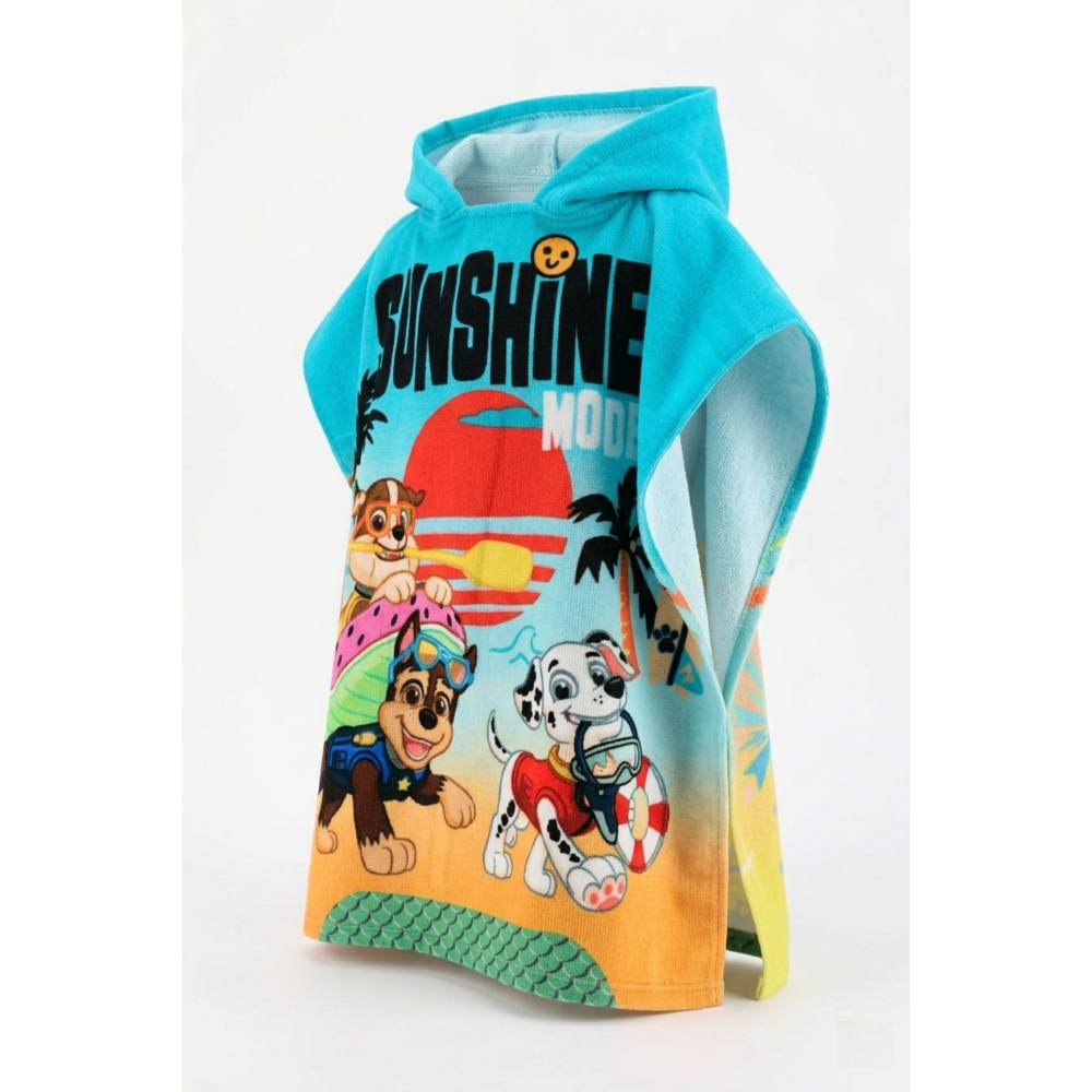 Poncho Mare Paw Patrol Microfibra Accappatoio con Cappuccio 110x55 CM Spiaggia Piscina - Ez18123