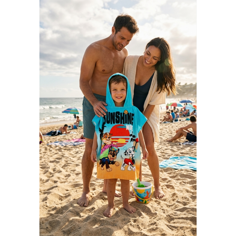 Poncho Mare Paw Patrol Microfibra Accappatoio con Cappuccio 110x55 CM Spiaggia Piscina - Ez18123