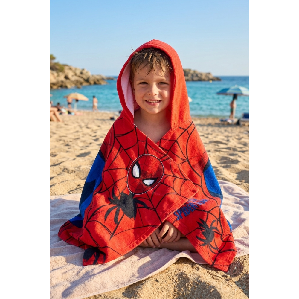 Mantella Mare Spiderman MARVEL Telo con Cappuccio 70x140 CM in Microfibra Bagno Piscina Spiaggia - Ez18217