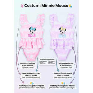 Costume da Bagno Minnie Mouse DISNEY Intero Tie-Dye 1 Pezzo Mare Piscina Neonata - Ez05005lilla