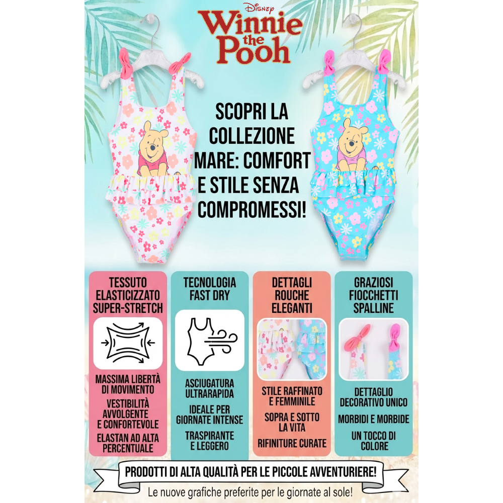Costume da Bagno Winnie the Pooh DISNEY Intero 1 Pezzo Mare Piscina Neonata - Ez05022bianco