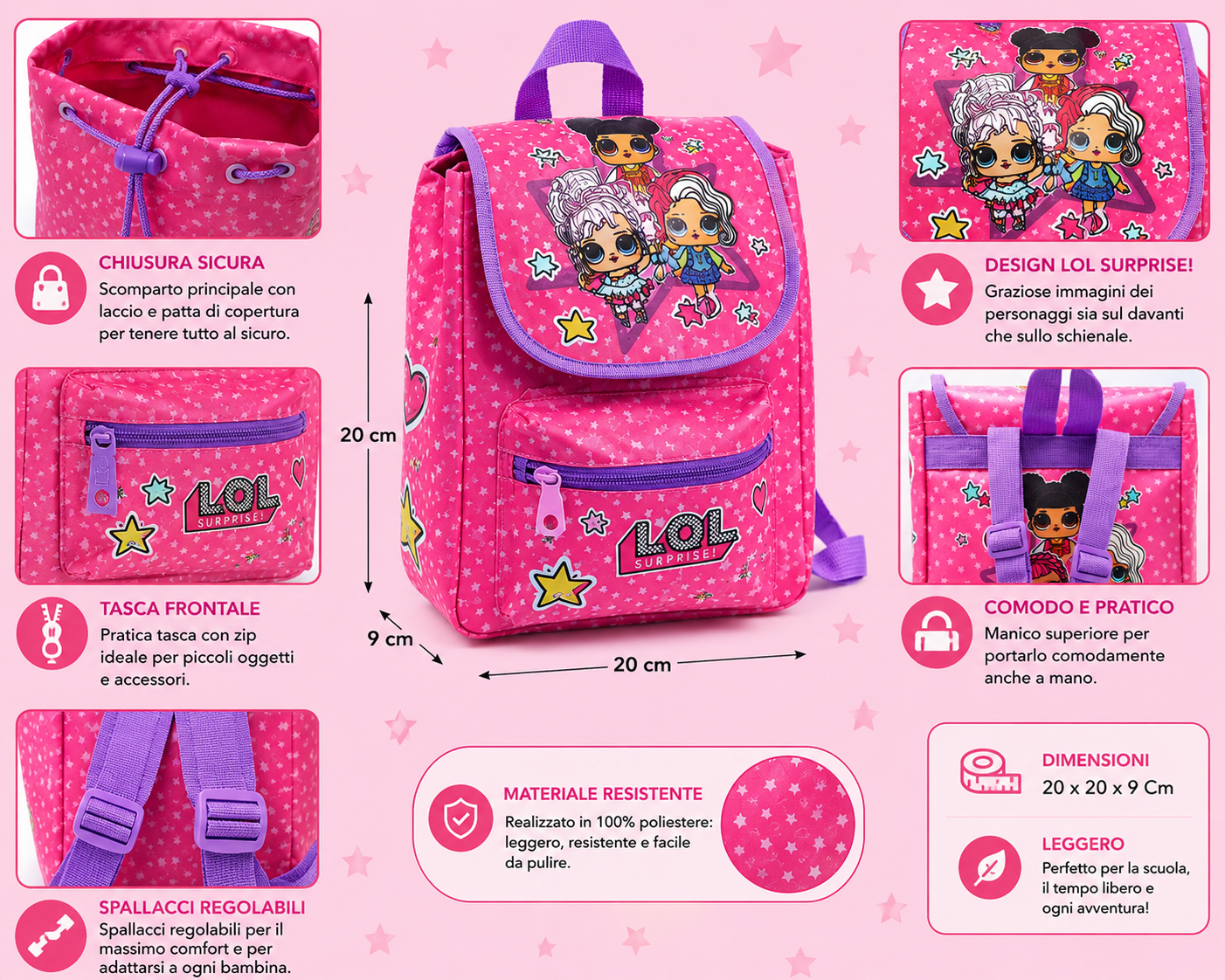 Zaino Athletic Trendy Lol Suprise Bambina Asilo Borsa Scuola Tempo Libero Cm.20x20x9 - B99195mc