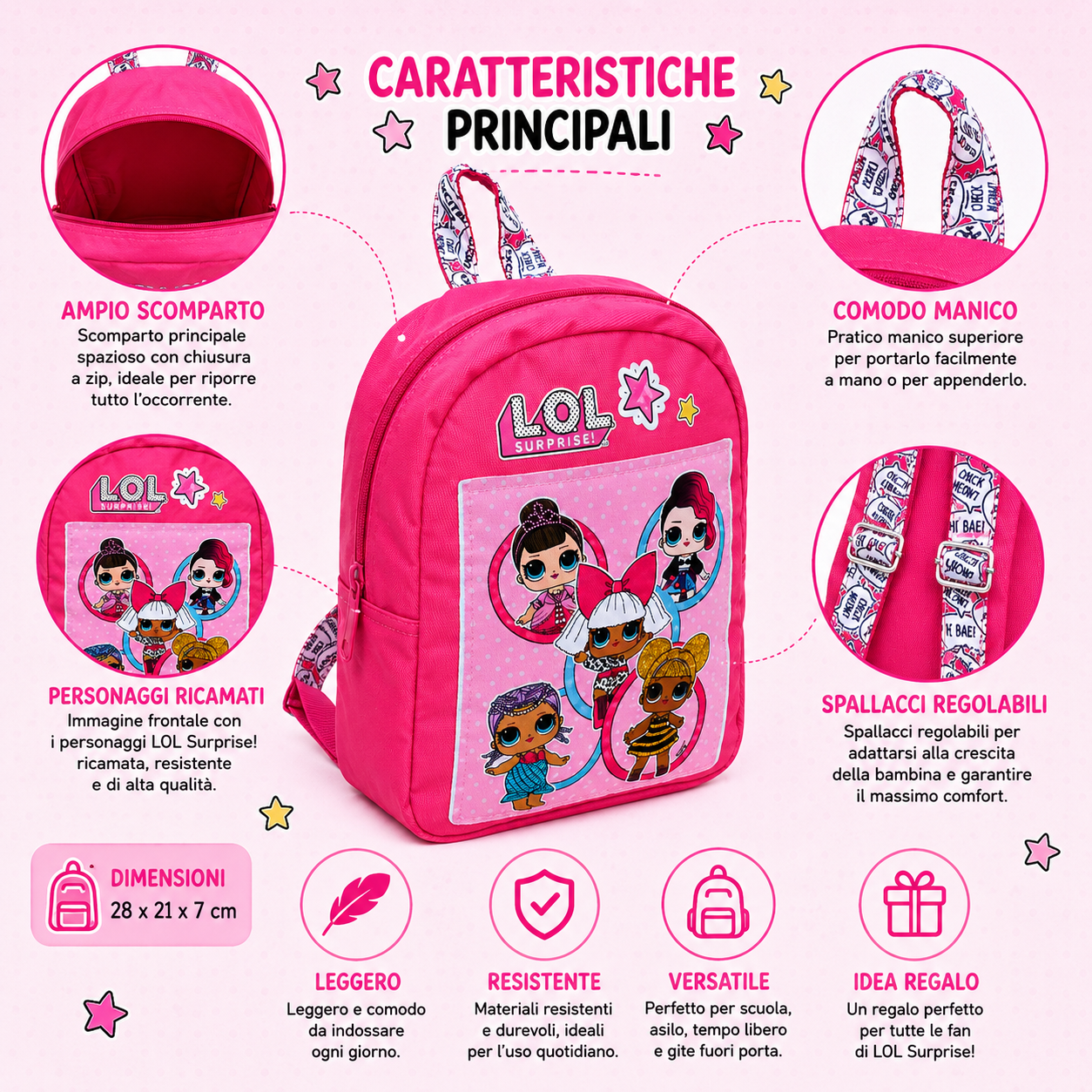 Zaino Lol Suprise Tessuto Jeans Denim Bambina Asilo Borsa Scuola Tempo Libero Cm.28x21 - B99217mc