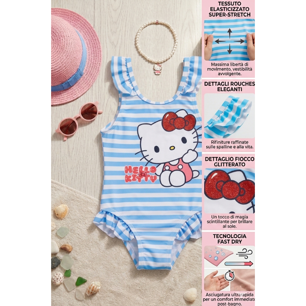 Costume da Bagno Hello Kitty Sanrio Intero 1 Pezzo Mare Piscina Neonata - Ez05025blu
