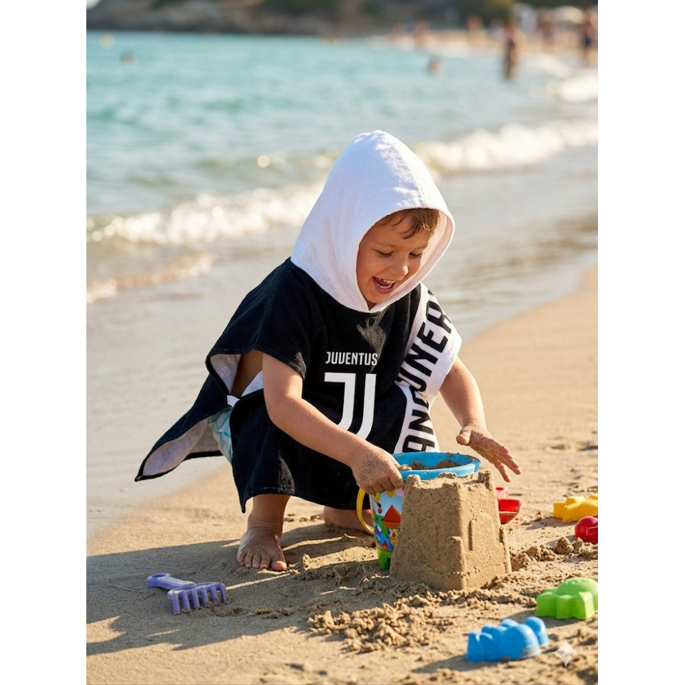 Poncho Mare Juventus Campioni Bianconeri Asciugamano Accappatoio Microcotone Cm110x55 100%pl- Ju50191