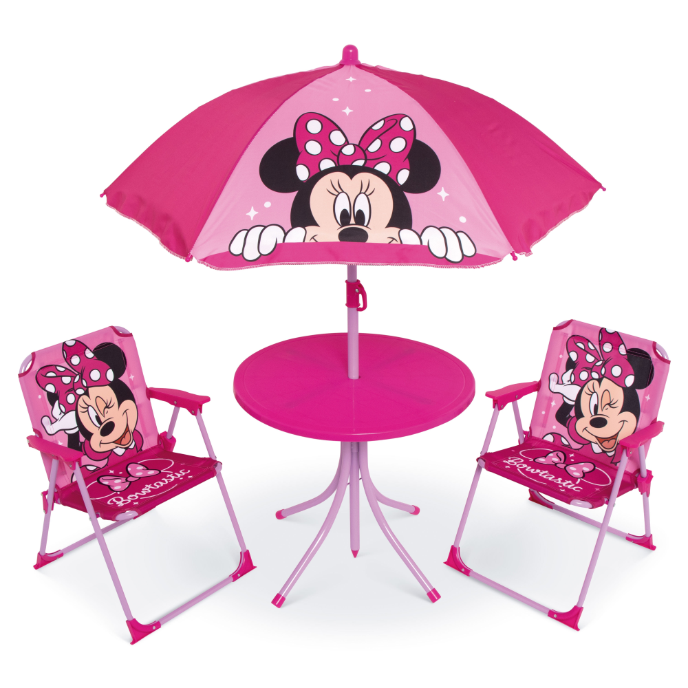 Set da Giardino Minnie Tavolino Ombrellone e Sedie Pieghevoli per Mare e Giardino 100% Poliestere- 86631
