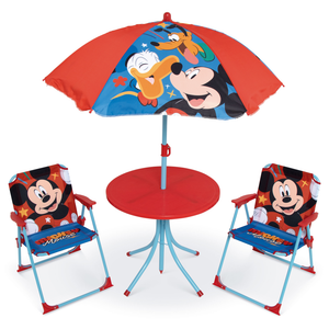 Set da Giardino Topolino Tavolino Ombrellone e Sedie Pieghevoli per Mare e Giardino 100% Poliestere- 86632