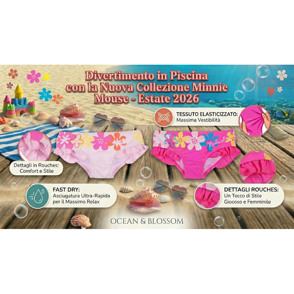 Costume da Bagno Minnie DISNEY Modello Slip Mutandina Mare Piscina Neonata - Ez05010rosa