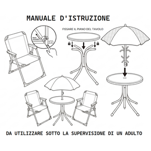 Set da Giardino Topolino Tavolino Ombrellone e Sedie Pieghevoli per Mare e Giardino 100% Poliestere- 86632