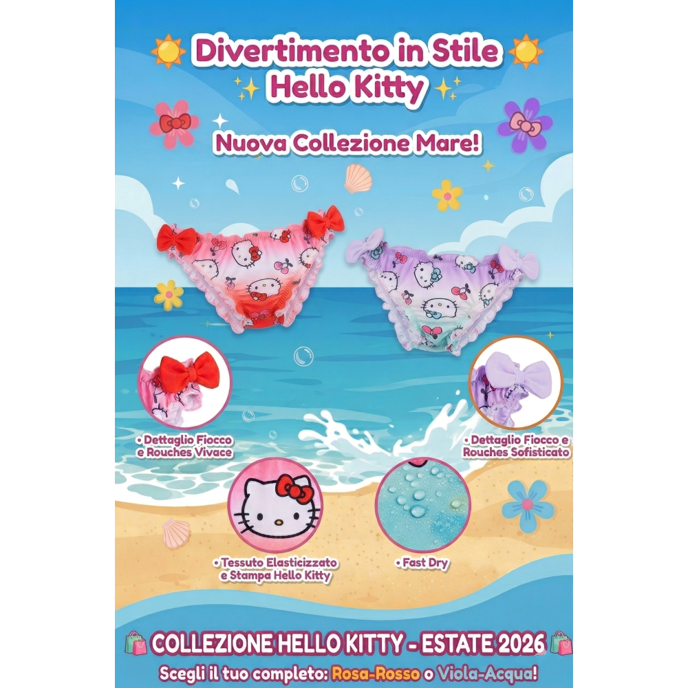 Costume da Bagno Hello Kitty Sanrio Modello Slip Mutandina Mare Piscina Neonata - Ez05024rosso