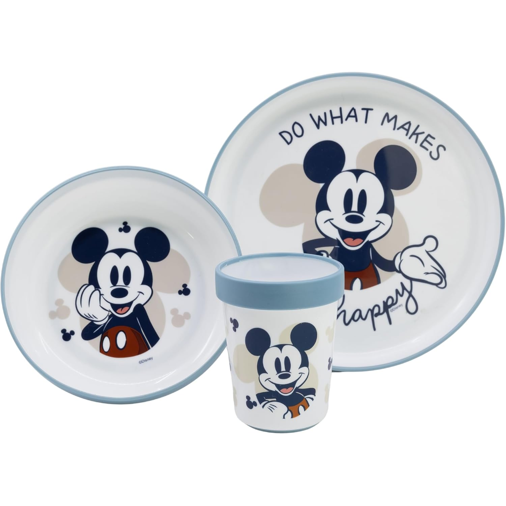 Set Pappa Topolino DISNEY 3 Pezzi Stoviglie in Plastica con Silicone Antiscivolo Adatta Al Microonde- 86667