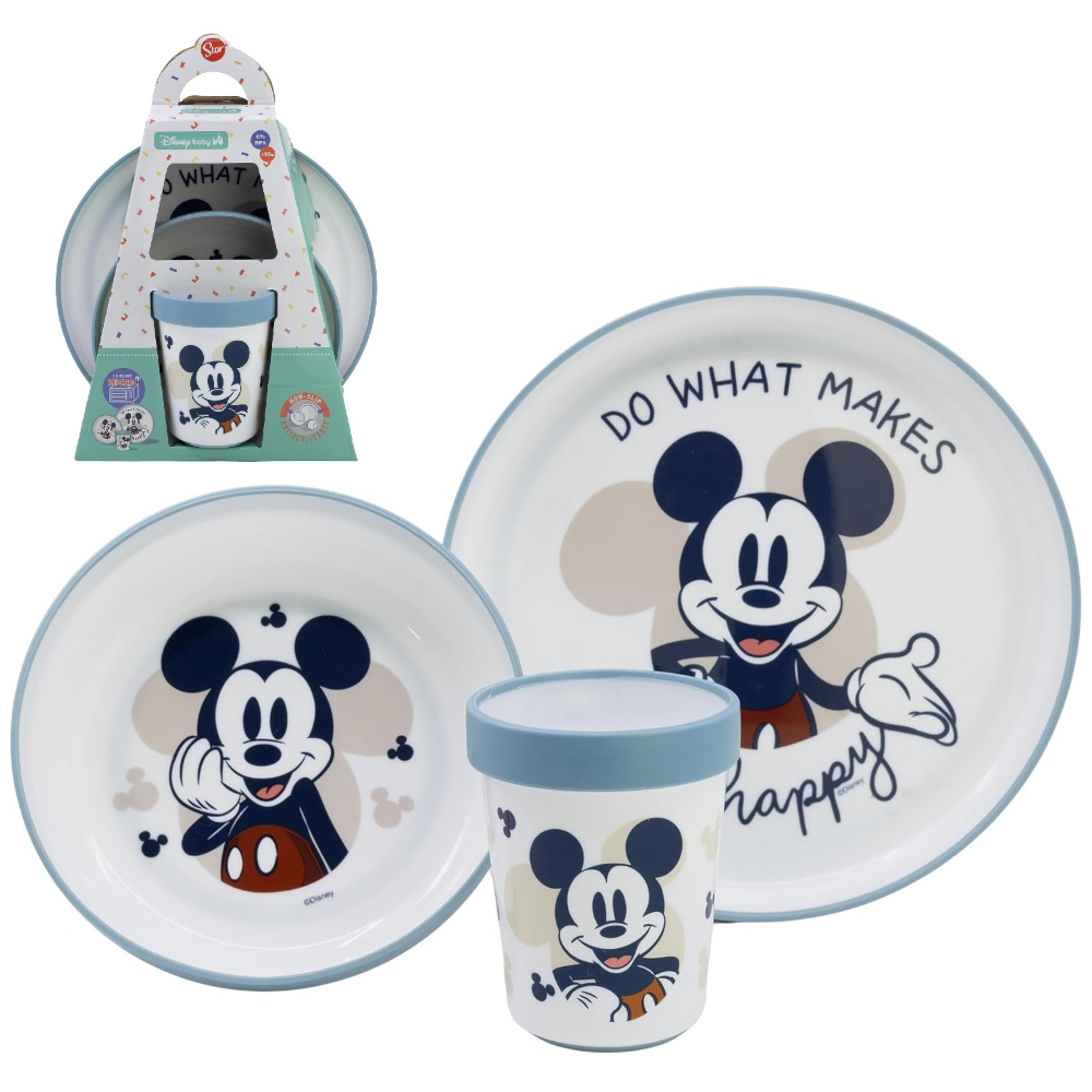 Set Pappa Topolino DISNEY 3 Pezzi Stoviglie in Plastica con Silicone Antiscivolo Adatta Al Microonde- 86667